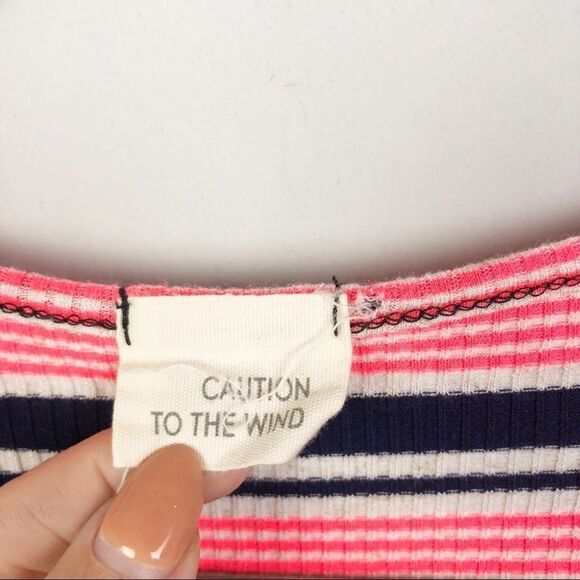 CAUTION TO THE WIND | Striped Tie Front Tank Top - Picture 5 of 8
